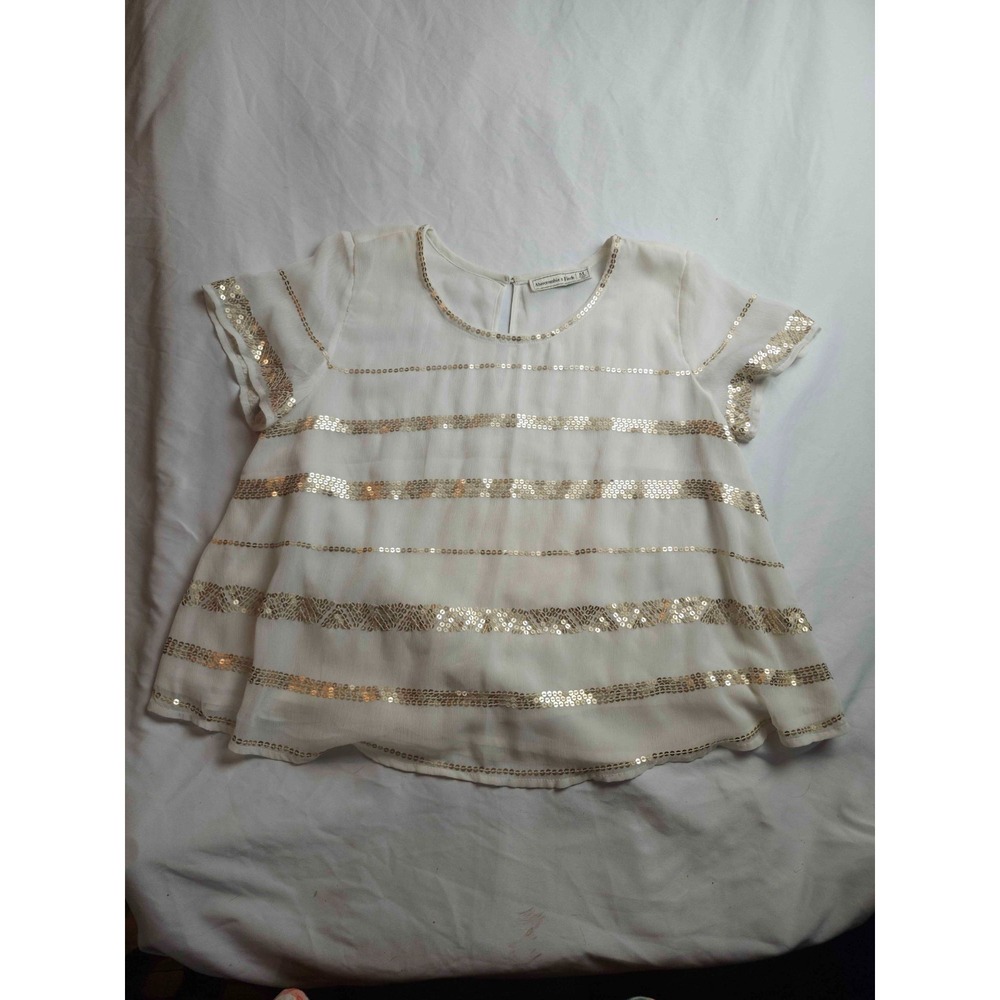 Abercrombie & Fitch Top Womens M White Gold Sequin Stripe Mermaidcore Festival